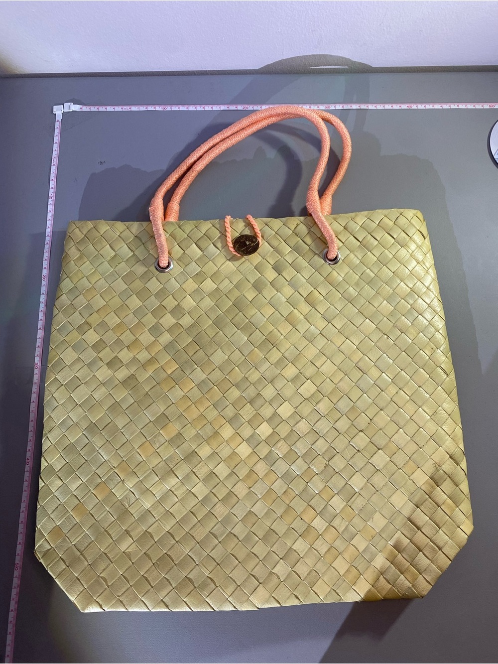 Woven Tote with Coral Rope Handles Rare Beach Bag